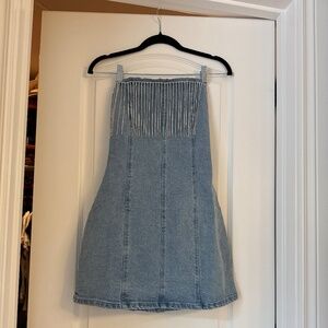 Rylie Denim Strapless Fringe Mini Dress